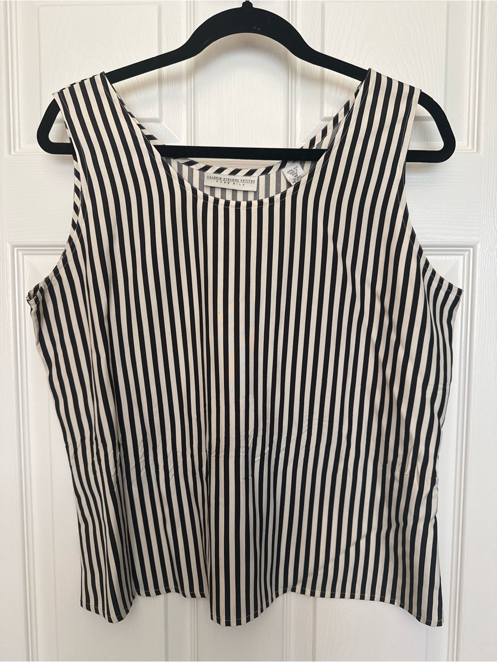 Valerie Stevens Black and White Striped Silk Shell